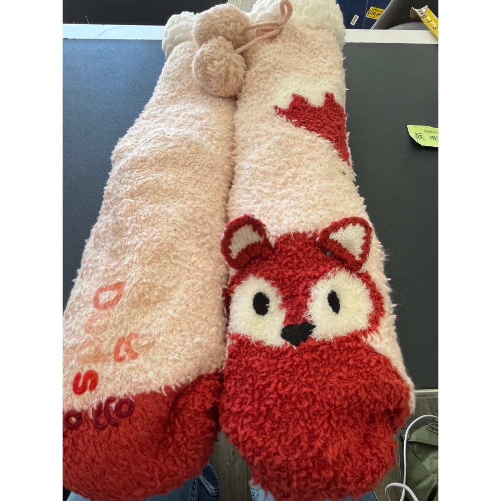 Cuddle‎ duds Cozy Socks Fox Face Sherpa Lined Warm Fuzzy Slipper Socks